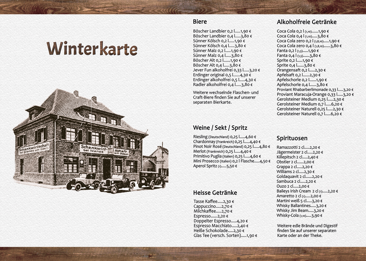 Speisekarte Manes am Bösch