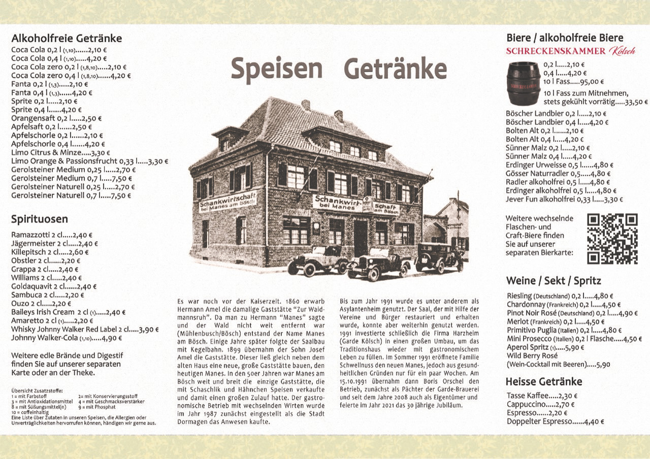 Speisekarte Manes am Bösch
