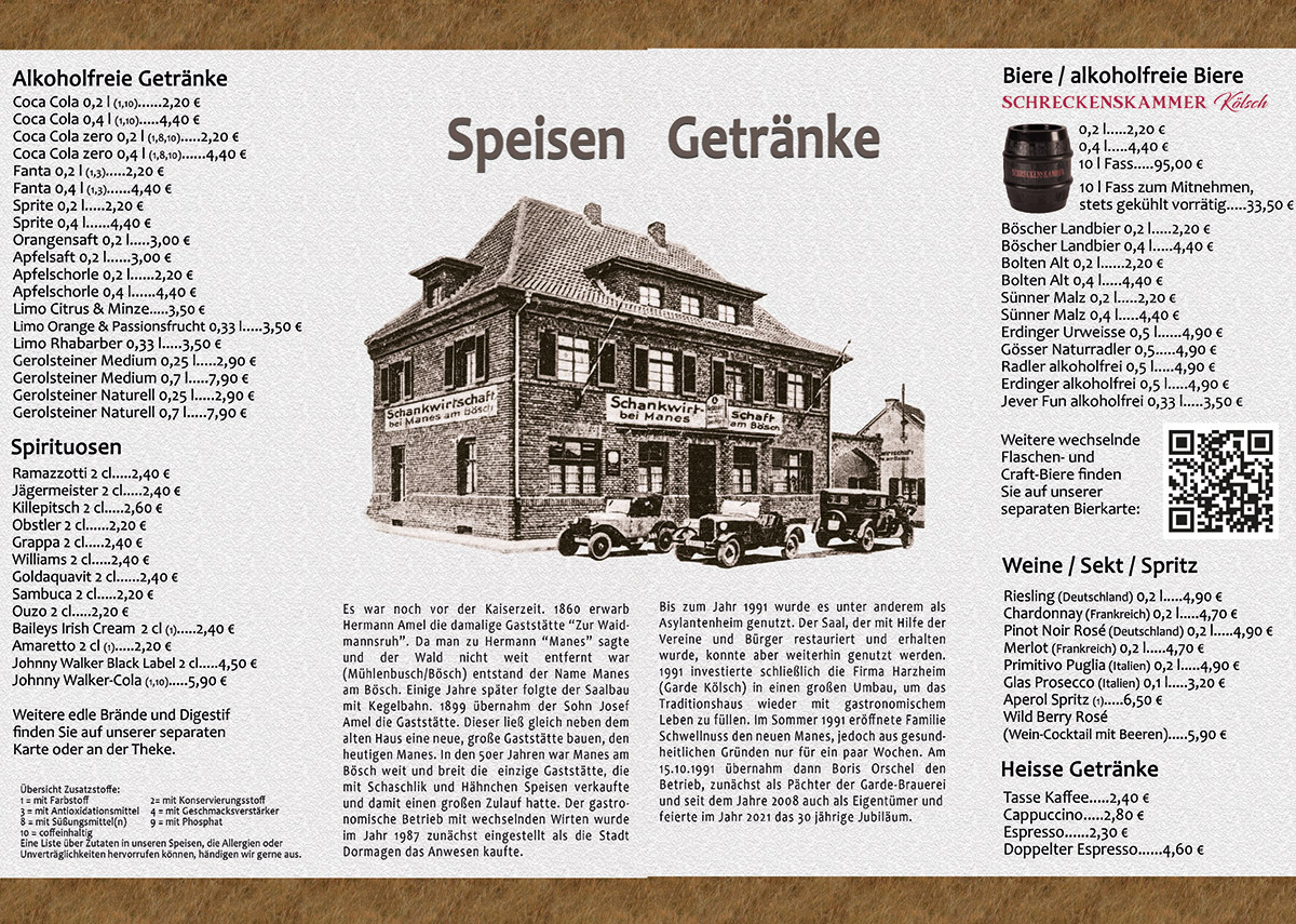 Speisekarte Manes am Bösch