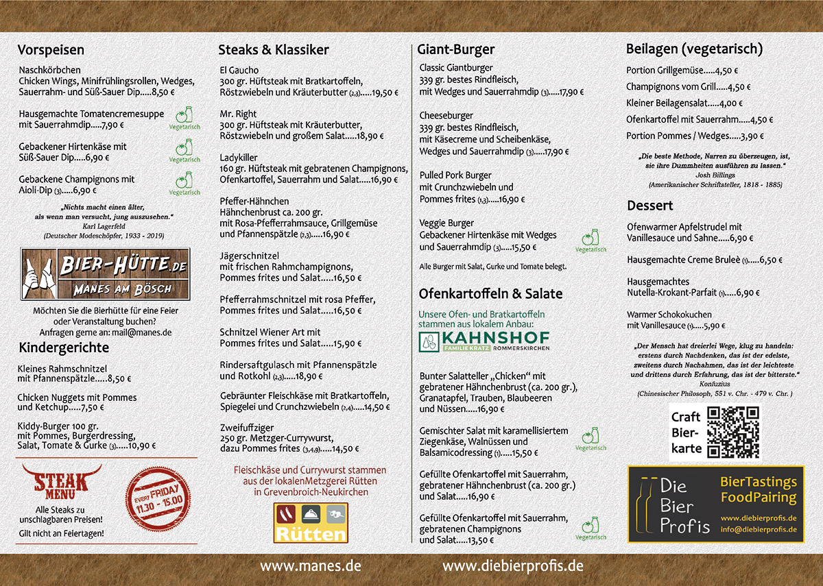 Speisekarte Manes am Bösch