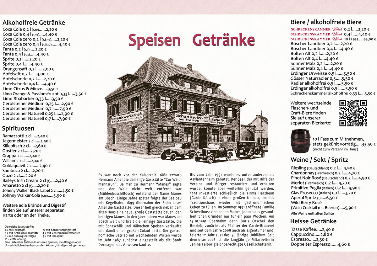 Speisekarte Manes am Bösch