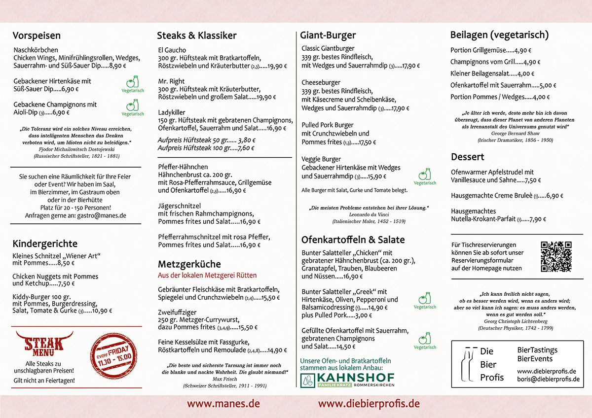 Speisekarte Manes am Bösch
